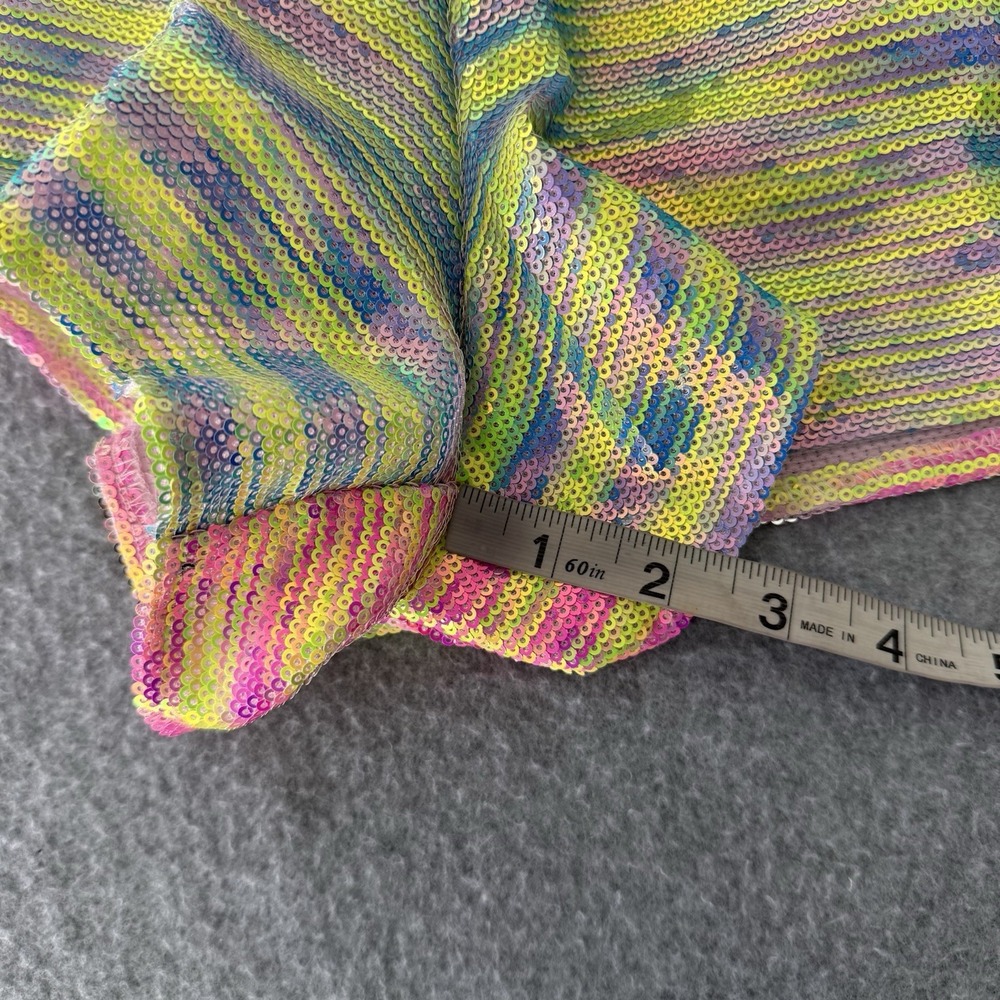 Queen Of Sparkles Neon Stripe Sequin Shorts Pink Yellow/green Women's Medium - Picture 11 of 12